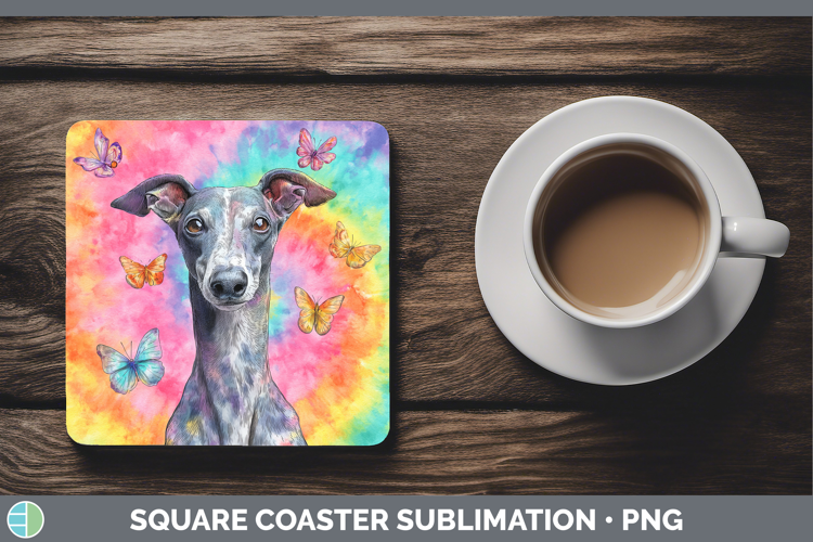 Greyhound Dogs 01 Tie Dye Square Coaster Sublimation Design