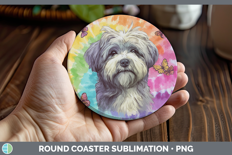 Lhasa Apso Dogs 01 Tie Dye Round Coaster Sublimation Design