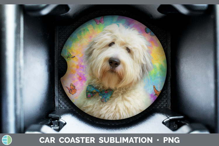 Old English Sheepdog Dogs 01 Tie Dye Car Coaster Sublimation