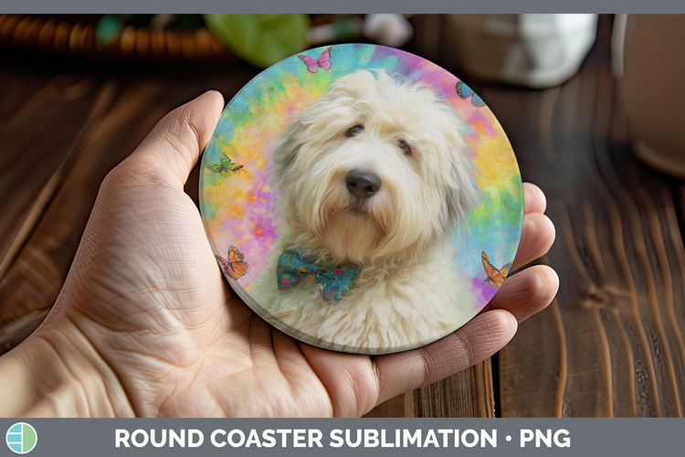 Old English Sheepdog Dogs 01 Tie Dye Round Coaster Sublimati