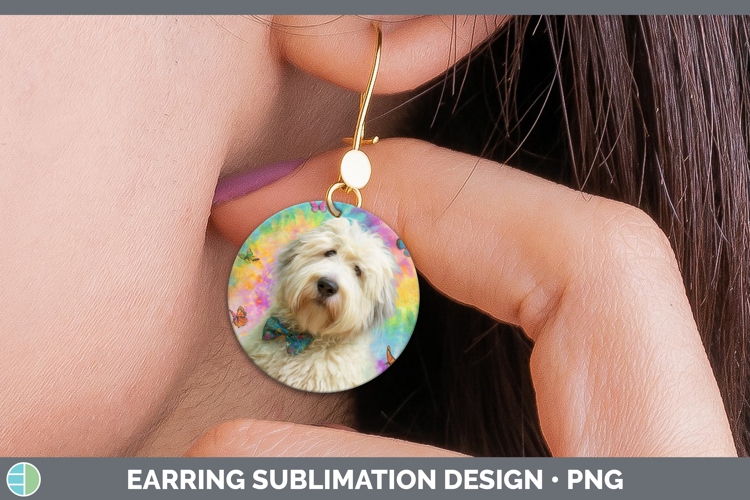 Old English Sheepdog Dogs 01 Tie Dye Round Earrings Sublimat