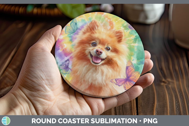 Pomeranian Dogs 01 Tie Dye Round Coaster Sublimation Design
