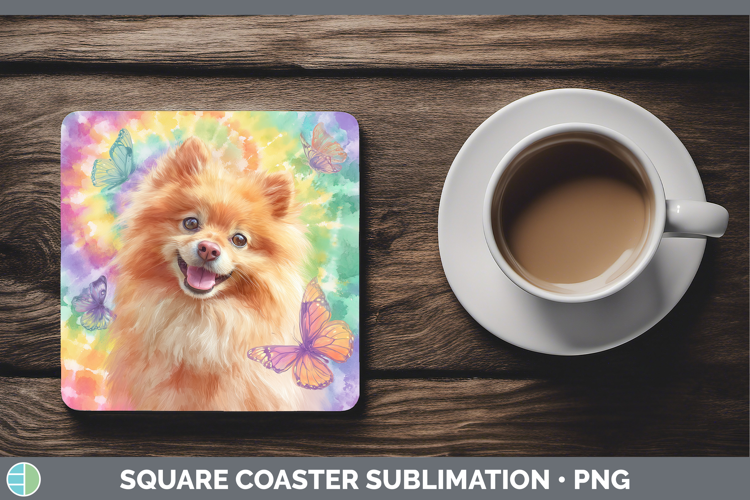 Pomeranian Dogs 01 Tie Dye Square Coaster Sublimation Design