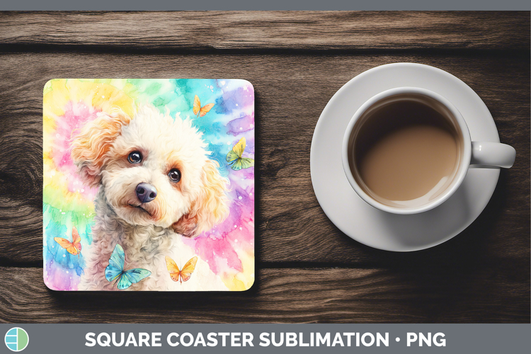 Poodle Dogs 01 Tie Dye Square Coaster Sublimation Design