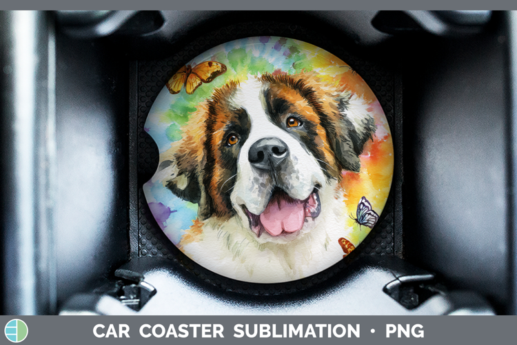 Saint Bernard Dogs 01 Tie Dye Car Coaster Sublimation Design