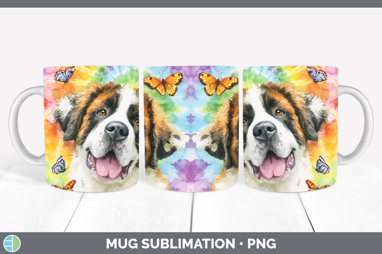 Saint Bernard Dogs 01 Tie Dye Mug Wrap Sublimation Design