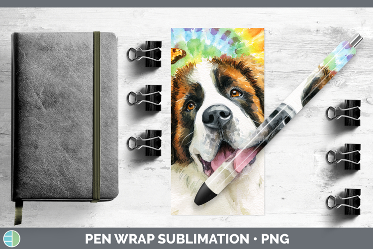 Saint Bernard Dogs 01 Tie Dye Pen Wrap Sublimation Design