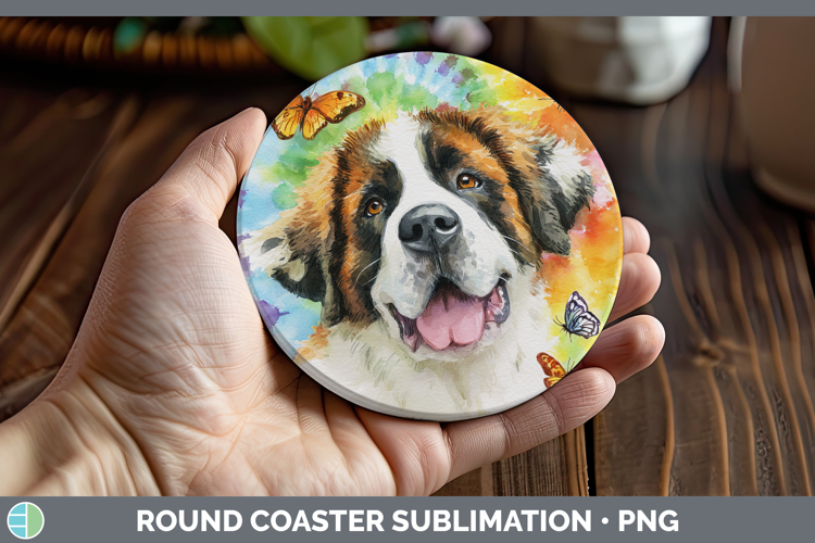 Saint Bernard Dogs 01 Tie Dye Round Coaster Sublimation Desi