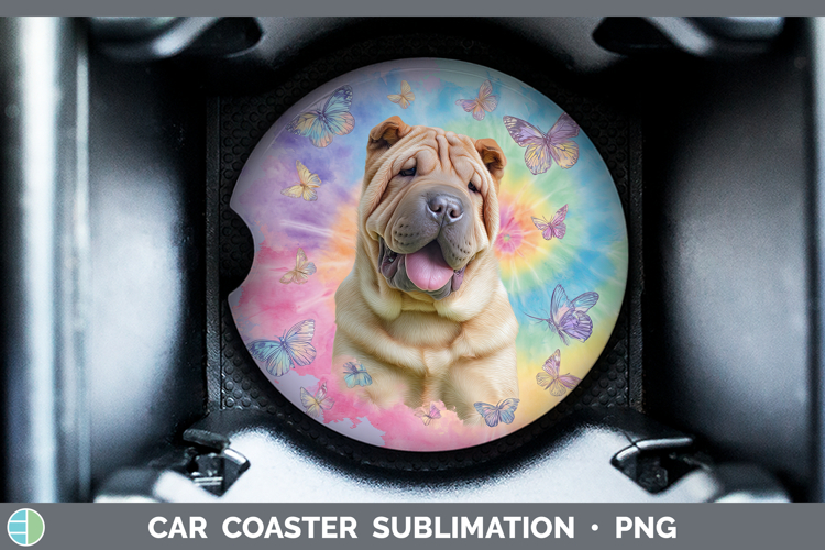Shar Pei Dogs 01 Tie Dye Car Coaster Sublimation Design
