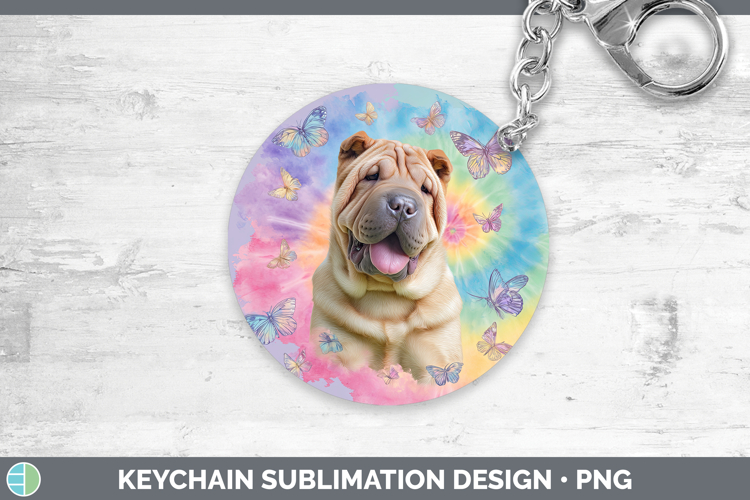 Shar Pei Dogs 01 Tie Dye Keychain Sublimation Design