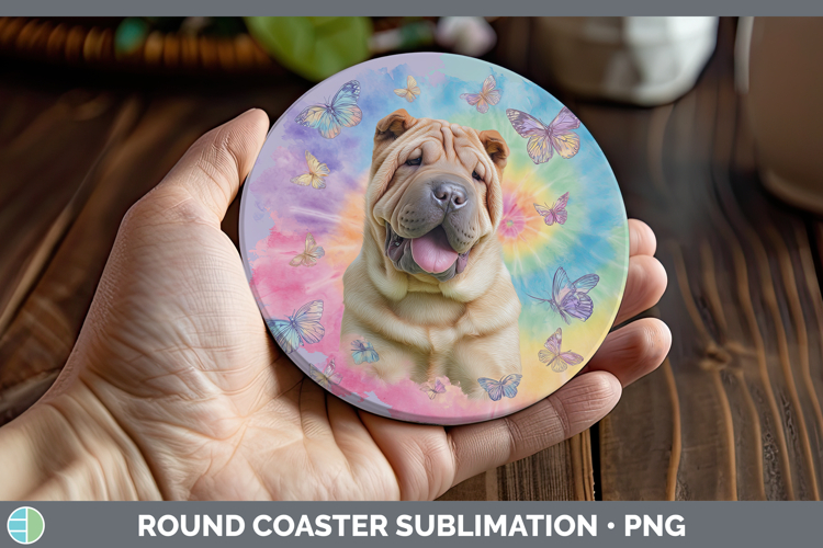 Shar Pei Dogs 01 Tie Dye Round Coaster Sublimation Design