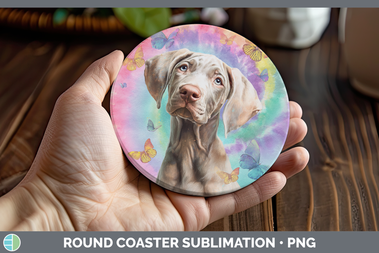 Weimaraner Dogs 01 Tie Dye Round Coaster Sublimation Design