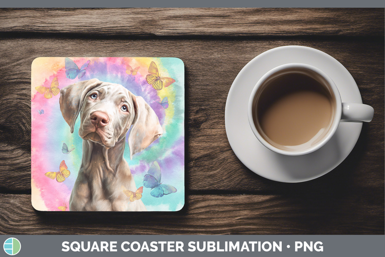 Weimaraner Dogs 01 Tie Dye Square Coaster Sublimation Design