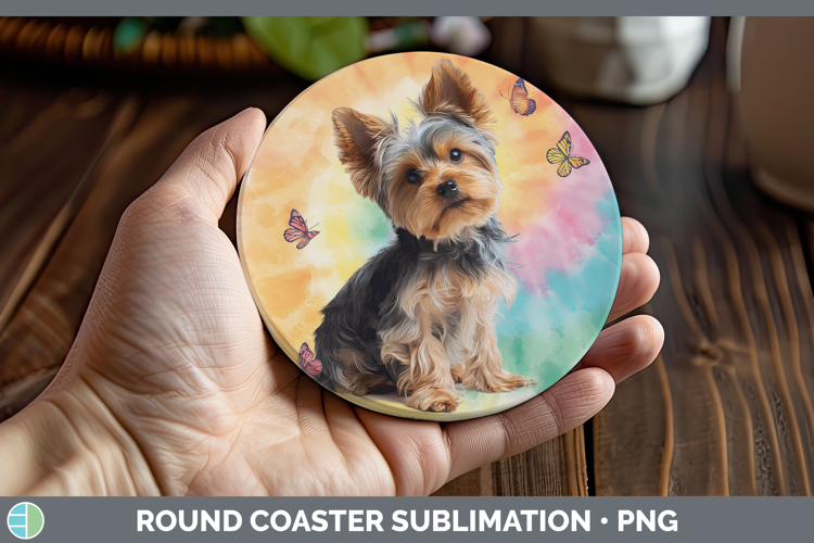 Yorkshire Terrier Dogs 01 Tie Dye Round Coaster Sublimation