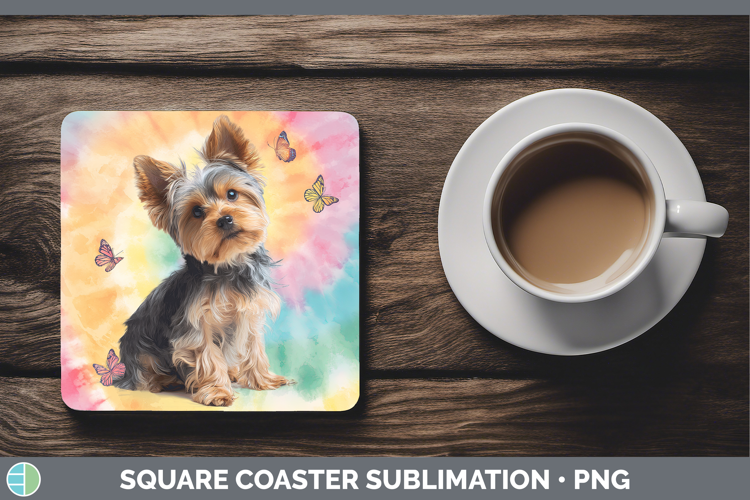 Yorkshire Terrier Dogs 01 Tie Dye Square Coaster Sublimation