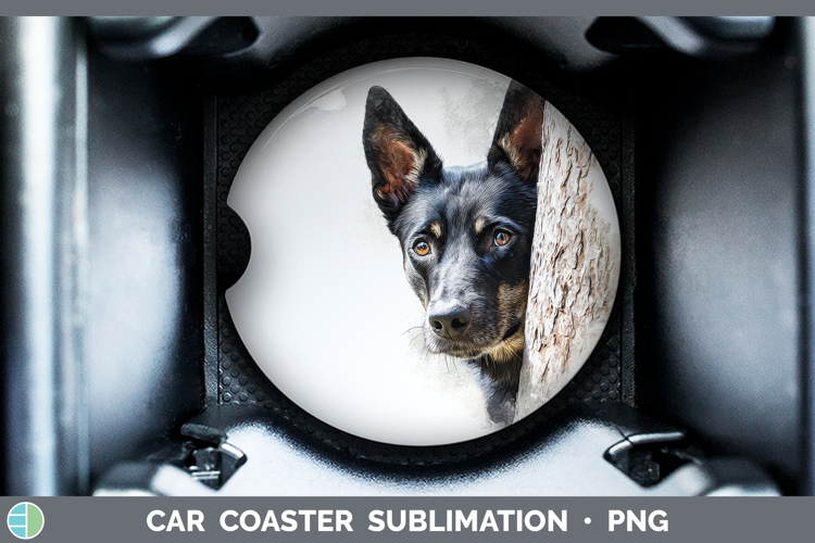 Australian Kelpie Dogs 01 Tree Peek Car Coaster Sublimation