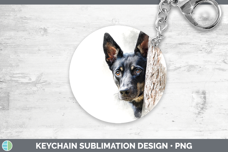 Australian Kelpie Dogs 01 Tree Peek Keychain Sublimation Des