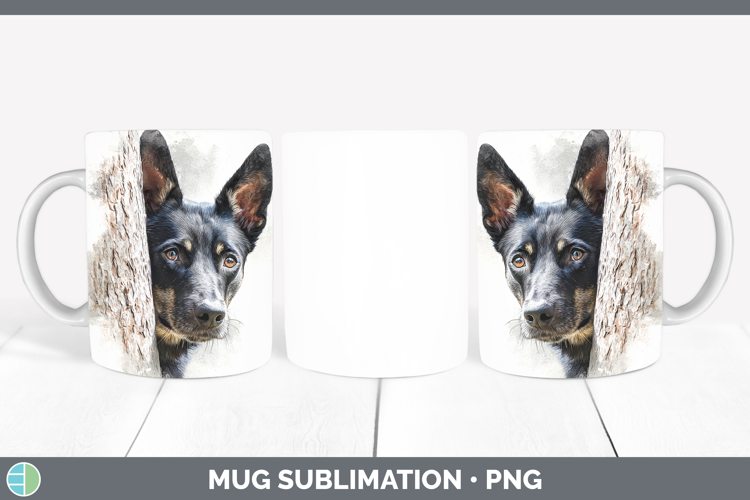 Australian Kelpie Dogs 01 Tree Peek Mug Wrap Sublimation Des