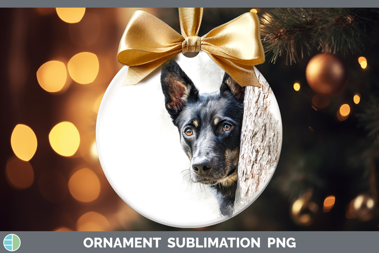 Australian Kelpie Dogs 01 Tree Peek Ornament Sublimation Des