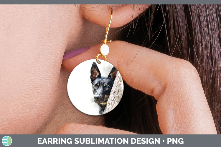 Australian Kelpie Dogs 01 Tree Peek Round Earrings Sublimati