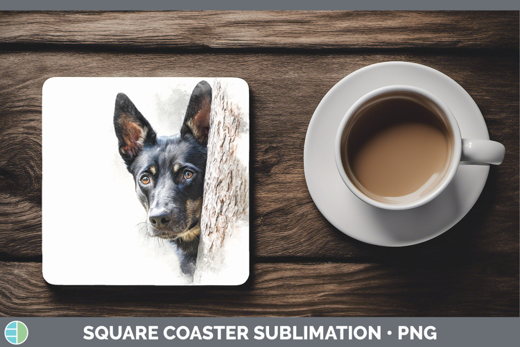 Australian Kelpie Dogs 01 Tree Peek Square Coaster Sublimati