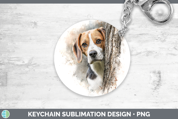 Beagle Dogs 01 Tree Peek Keychain Sublimation Design