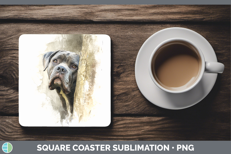 Cane Corso Dogs 01 Tree Peek Square Coaster Sublimation Desi