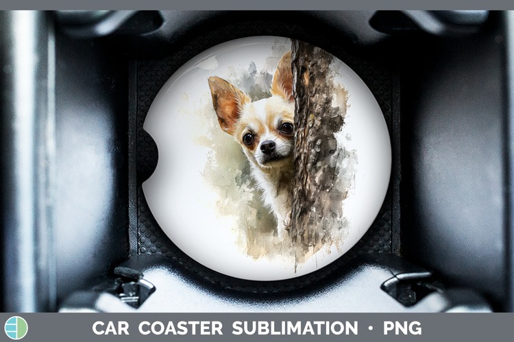 Chihuahua Dogs 01 Tree Peek Car Coaster Sublimation Design