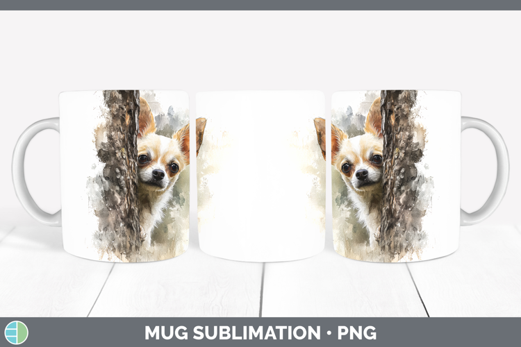 Chihuahua Dogs 01 Tree Peek Mug Wrap Sublimation Design