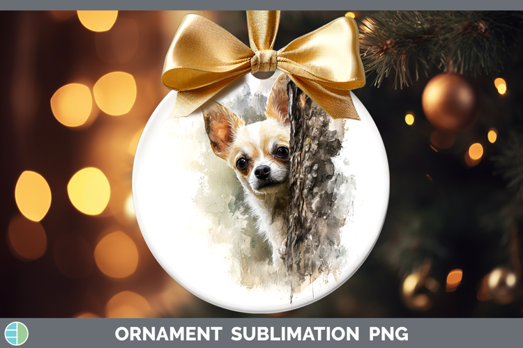Chihuahua Dogs 01 Tree Peek Ornament Sublimation Design