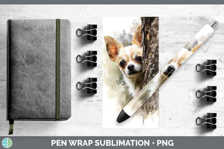 Chihuahua Dogs 01 Tree Peek Pen Wrap Sublimation Design