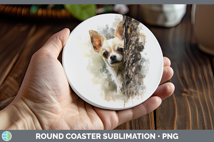 Chihuahua Dogs 01 Tree Peek Round Coaster Sublimation Design
