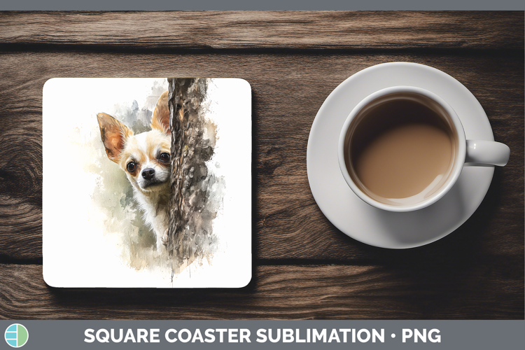 Chihuahua Dogs 01 Tree Peek Square Coaster Sublimation Desig