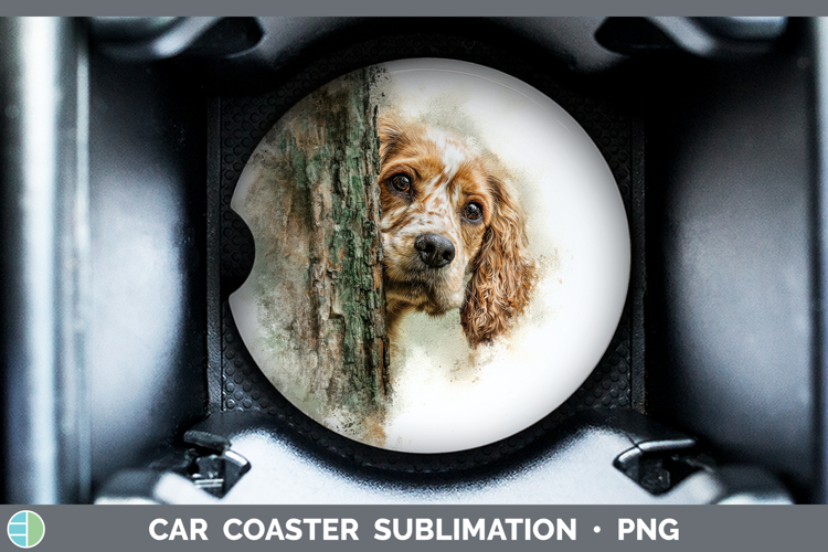 Cocker Spaniel Dogs 01 Tree Peek Car Coaster Sublimation Des