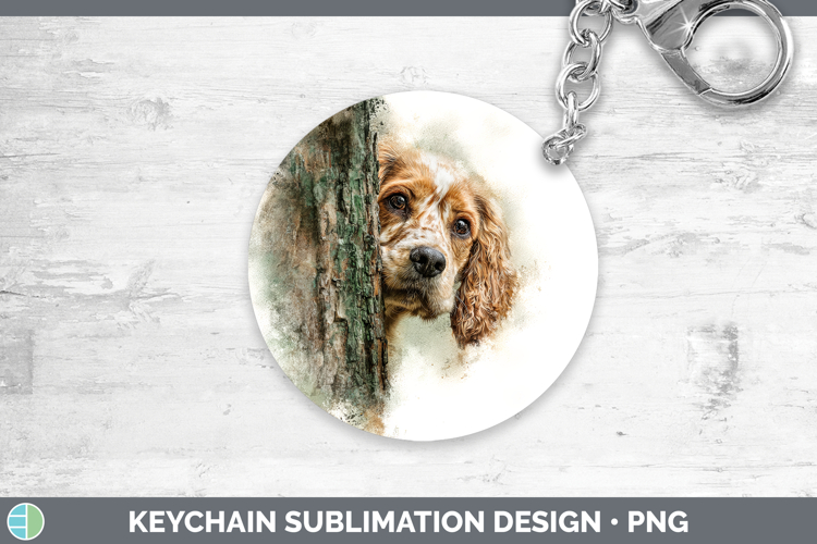 Cocker Spaniel Dogs 01 Tree Peek Keychain Sublimation Design