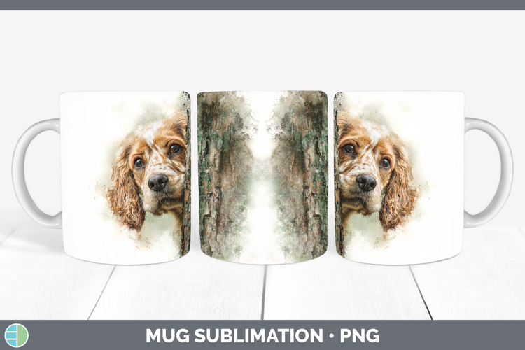 Cocker Spaniel Dogs 01 Tree Peek Mug Wrap Sublimation Design