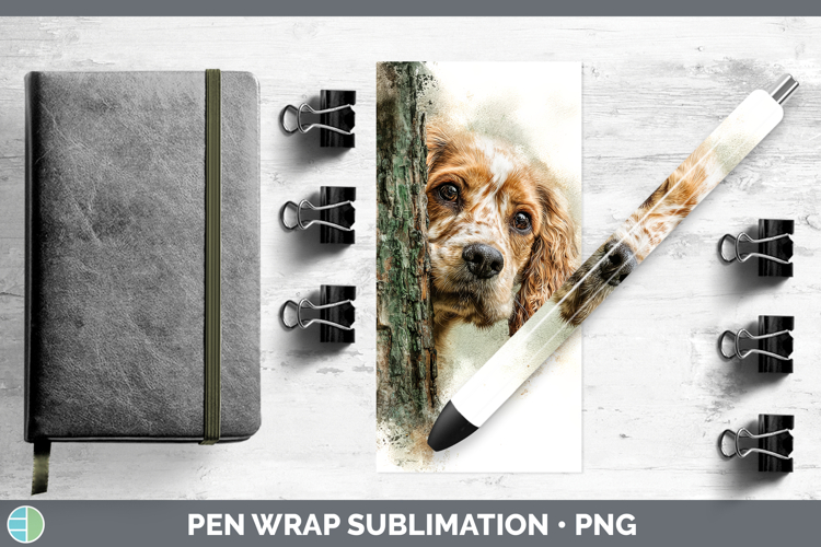 Cocker Spaniel Dogs 01 Tree Peek Pen Wrap Sublimation Design
