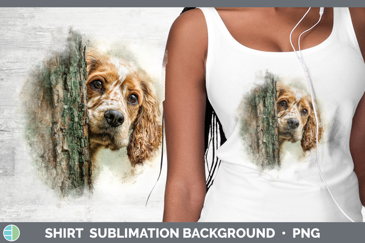 Cocker Spaniel Dogs 01 Tree Peek Shirt Sublimation Design