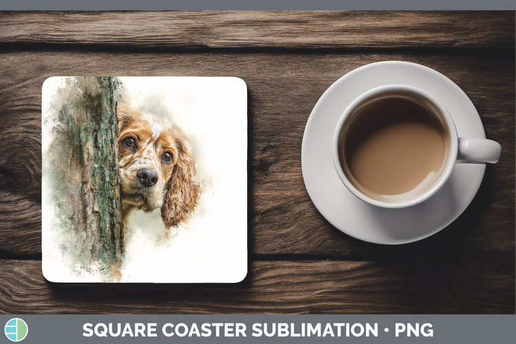 Cocker Spaniel Dogs 01 Tree Peek Square Coaster Sublimation