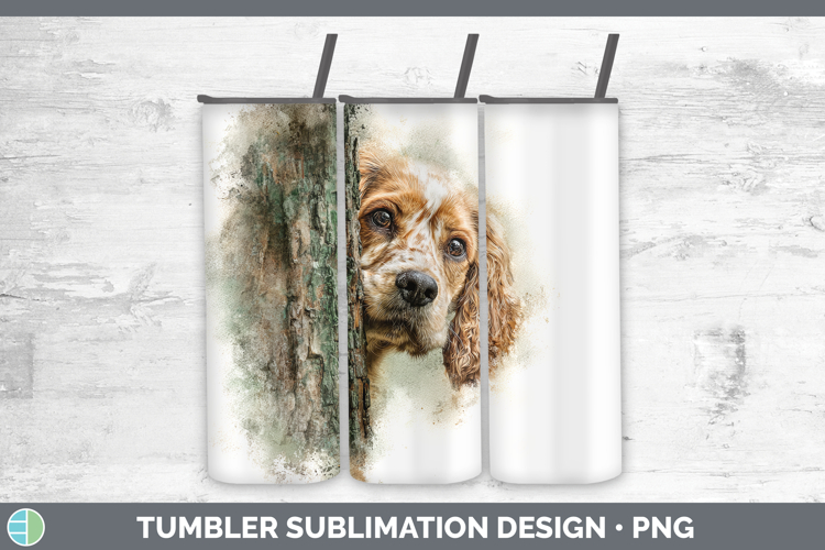 Cocker Spaniel Dogs 01 Tree Peek Tumbler Sublimation Design
