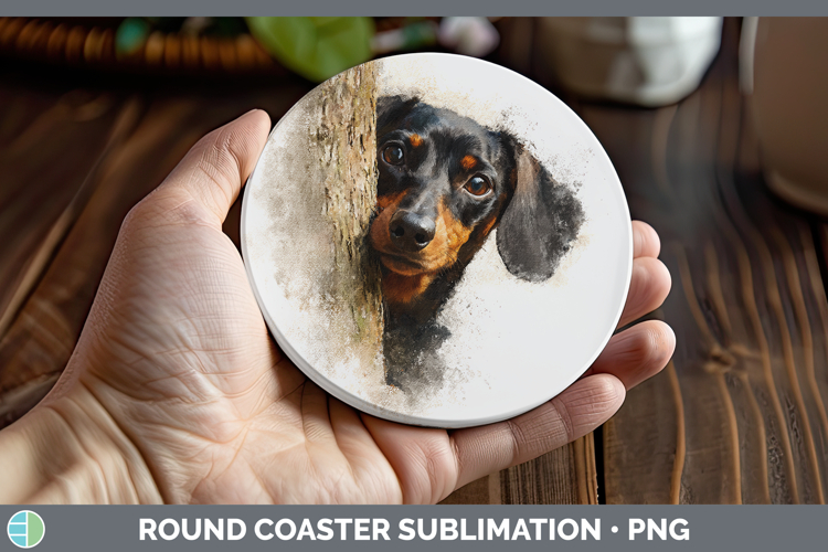 Dachshund Dogs 01 Tree Peek Round Coaster Sublimation Design