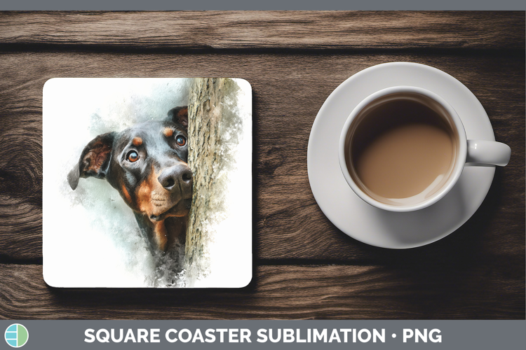 Doberman Pinscher Dogs 01 Tree Peek Square Coaster Sublimati