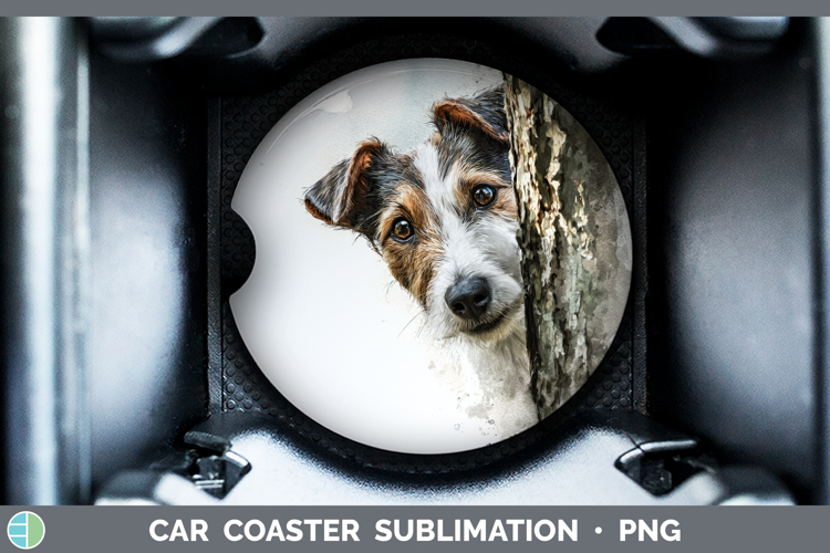 Fox Terrier Dogs 01 Tree Peek Car Coaster Sublimation Design