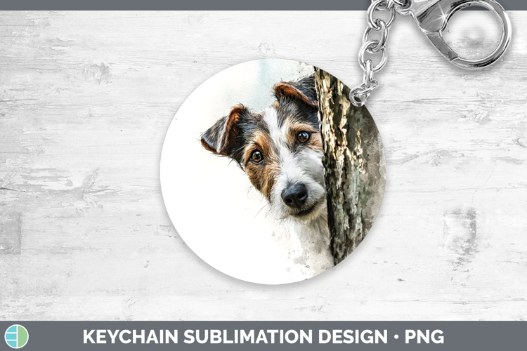 Fox Terrier Dogs 01 Tree Peek Keychain Sublimation Design