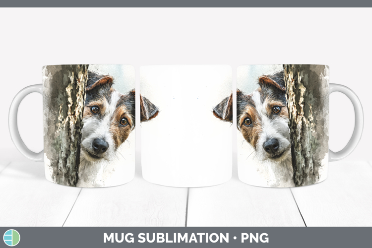 Fox Terrier Dogs 01 Tree Peek Mug Wrap Sublimation Design