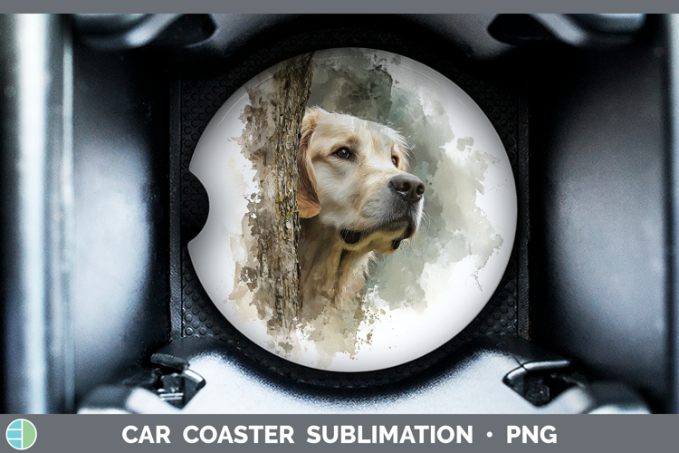 Golden Retriever Dogs 01 Tree Peek Car Coaster Sublimation D