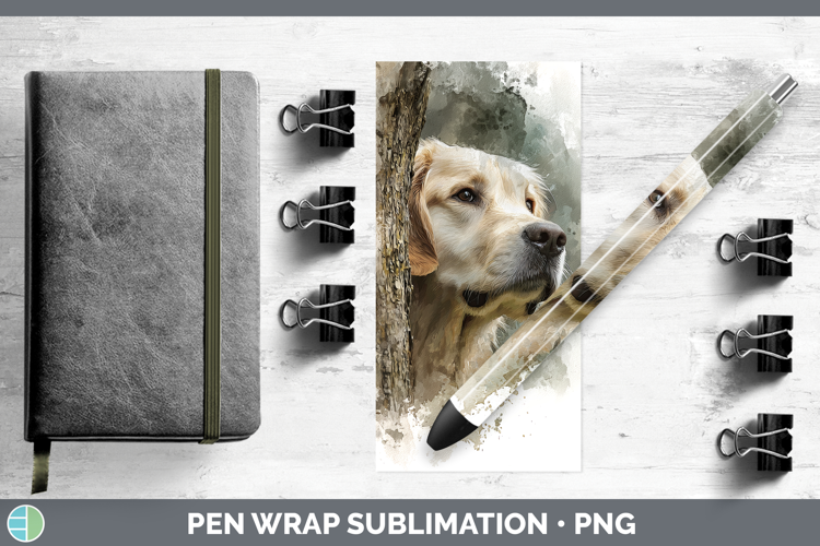 Golden Retriever Dogs 01 Tree Peek Pen Wrap Sublimation Desi