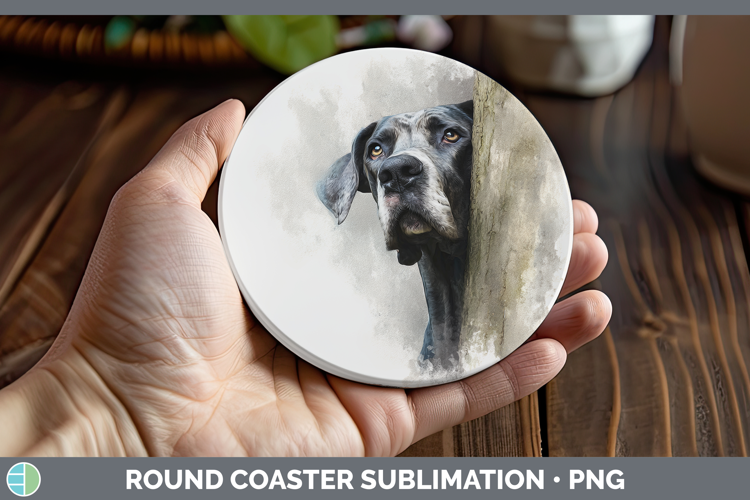 Great Dane Dogs 01 Tree Peek Round Coaster Sublimation Desig