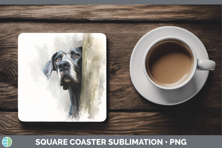 Great Dane Dogs 01 Tree Peek Square Coaster Sublimation Desi