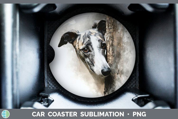 Greyhound Dogs 01 Tree Peek Car Coaster Sublimation Design